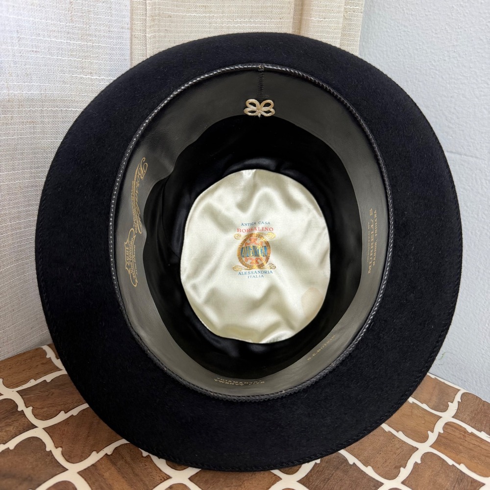 Vintage Borsalino Bowler Hat Diamante Twenty Five Black Fur Felt‎ Italy Size 7 - Picture 5 of 9